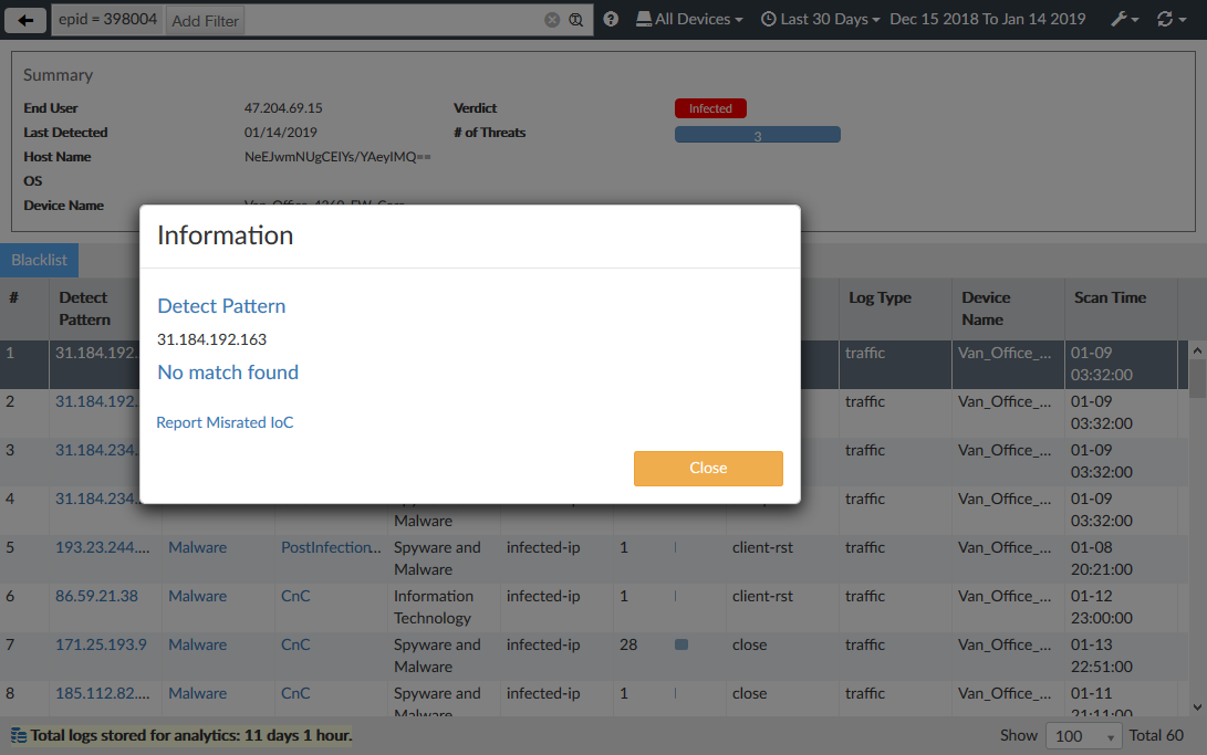 Retrospective IoC FortiGuard Lookup FortiAnalyzer 6.2.0